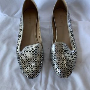 J Crew Silver leather perforated flats